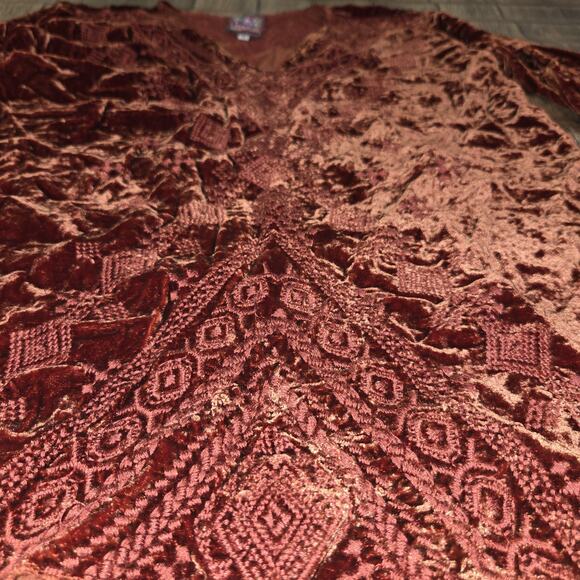 Johnny Was Tunic Womens S Rust Shobah Velvet 3/4 Sleeve Embroidery Boho - Picture 7 of 9